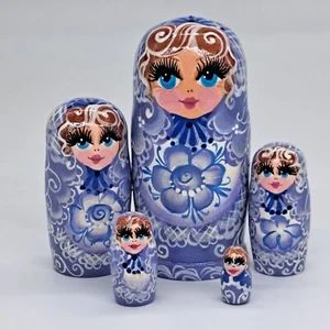 4" Purple Nesting dolls Ukrainian matryoshka 5 in 1 Hand made in Ukraine - Picture 1 of 10
