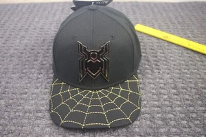 Marvel Spiderman Hat Cap Black Gold Symbol Web Snap Back One Size 6 Panel NEW - Picture 1 of 9