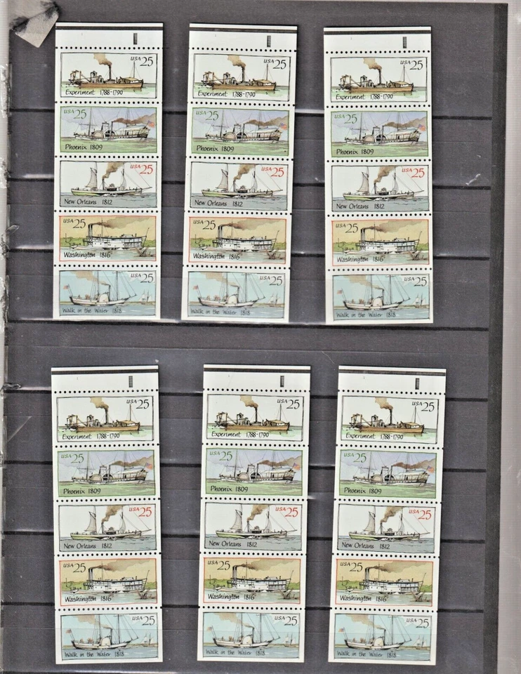 Six US Booklet Panes Steamboats Scott 1989 # 2405-2409 * UNFOLDED  MNH Cat $ 48 - Image 1 of 1