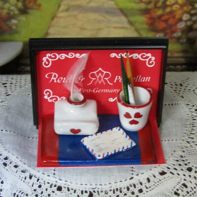 Vtg Dollhouse REUTTER DESK STATIONERY SET Miniature Inkwell Letter Mail Pencil - Image 1 of 4