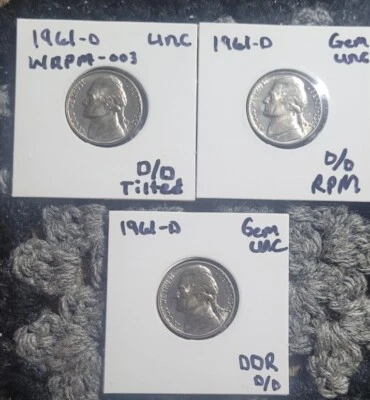 1961-D  RPM  Nice D/D Tilted  BU/Unc fs-501  Jefferson Nickel Qty 3 Varieties  - Image 1 of 4