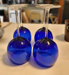 Gibson Large Tall Cobalt Blue Crystal Blown Balloon Wine Goblet Glass 8.5" Tall - Picture 1 of 10