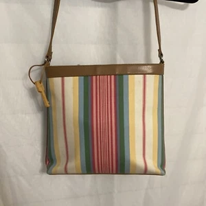 Fossil Striped Pastel Multi Color Canvas Leather Trim Purse Bag 9.5" x 11" - Picture 1 of 18