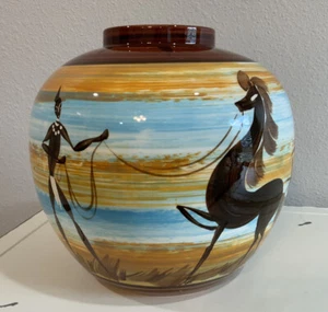 Vintage African Tribal Art Decor Vase Handbemalt Ägyptischer Stil Signiert RAR - Bild 1 von 11