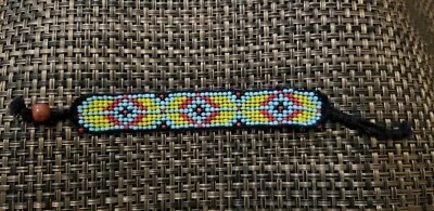 Mens womens tribal indian beaded red yellow blue black bracelet jewelry - Image 1 of 3