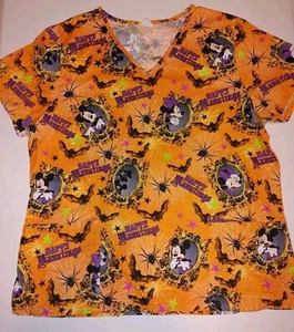 Disney Mickey Minnie Halloween Themed Scrub Top Size Medium/ Large See Photos - Picture 1 of 8