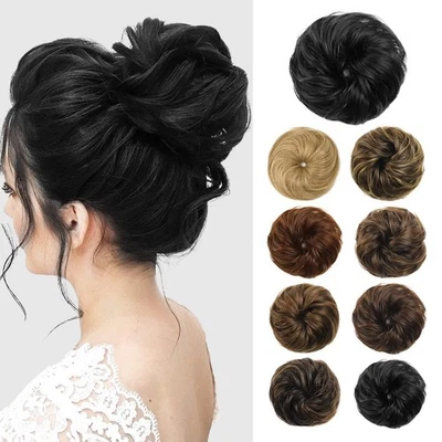 Flufymooz Messy Bun Hair Piece Human Hair Curly Tousled Updo Natural Black - Image 1 of 4