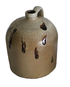 SUPERB ANTIQUE 1 GALLON SALT GLAZED POTTERY JUG TURKEY TOBACCO 19TH C PRIMITIVE - Picture 1 of 15