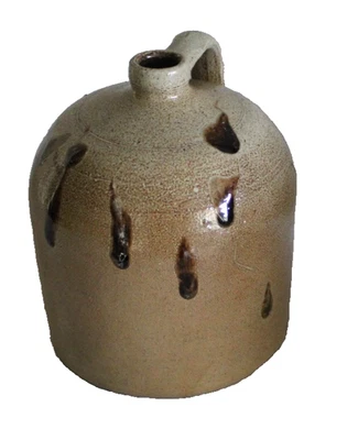 SUPERB ANTIQUE 1 GALLON SALT GLAZED POTTERY JUG TURKEY TOBACCO 19TH C PRIMITIVE - Image 1 of 4