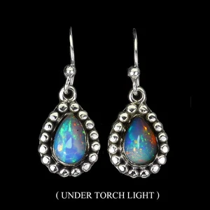 925 Sterling Silver Earrings Pear Fire Opal 9x6mm Natural Gemstone Jewelry - Picture 1 of 13