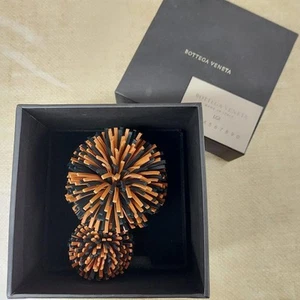 BOTTEGA VENETA Pom Pom Orange Black Bag Charm Keyring Leather 6.8cm x 4cm Unused - Picture 1 of 12