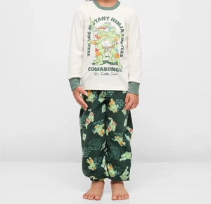 Boys size 3 Teenage Mutant Ninja Turtles ribknit top flannel pant pyjamas NEW FP - Bild 1 von 6