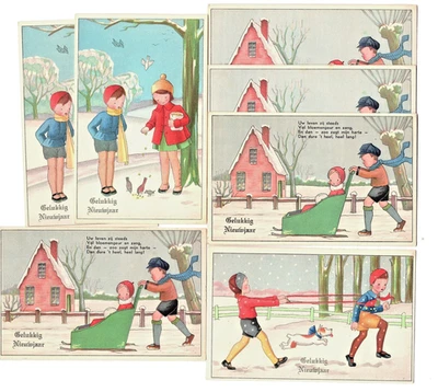 7 Unposted Happy New Year Cards From Holland 1930's - Image 1 of 2