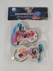 Mario Kart 8 Deluxe Keychain Set : Princess Peach & Mario - Nintendo Promo NEW - Picture 1 of 2