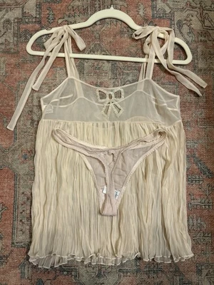 Camisola transparente La Perla etiqueta negra tanque fluido rosa tanga arco corazón recorte 2/S Foto 1 de 4