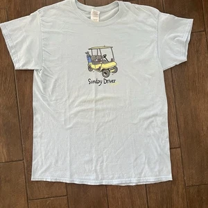 Gildan Light Blue Heavy Cotton T-Shirt Sunday Driver Golf Cart sz L - Picture 1 of 5
