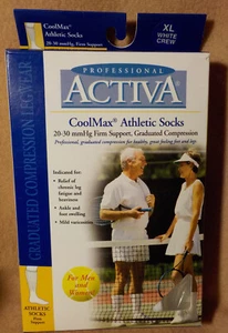 ZWEI Paar ACTIVA weiße Crew CoolMax Sportsocken Größe Large für Männer oder Frauen - Bild 1 von 2