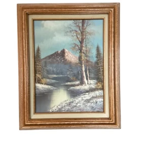 Vintage Framed Winter Mountain Landscape Painting 21” X 17” - Picture 1 of 9