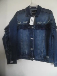 NWT BUFFALO DAVID BITTON BLUE RUFFLE JEAN JACKET - SIZE - XS. - Picture 1 of 3