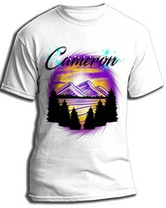 Airbrush Painted Mountain Sunset Landscape Hoodie Shirt Hat Backpack Tag Mug C - Picture 1 of 12