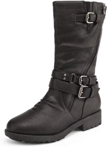 Girls Buckle Zipper Knee High Winter Boots - Picture 1 of 7