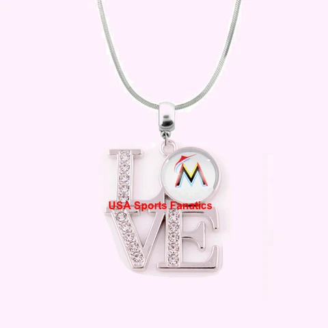 MLB - Miami Marlins Team Love Necklace With Rhinestones On A 925 Snake Chain Cover