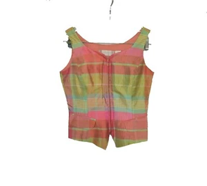 Chaleco con cremallera Dana Buchman Petites 100 % seda Madrás a cuadros talla 2 - Imagen 1 de 3