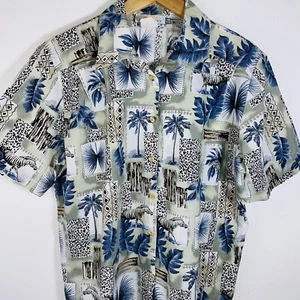 Vintage Hawaiian Shirt Size 12/14/16 90s 00s Zebra Tropical Print Short Sleeves - Picture 1 of 7