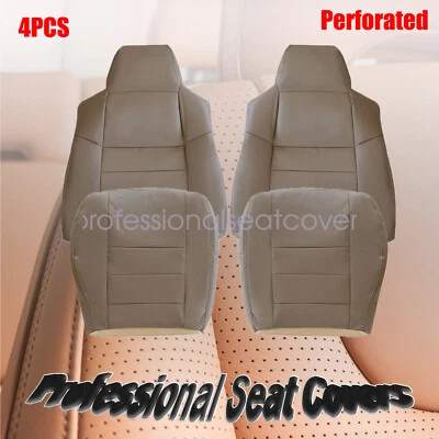 4x Cubierta de asiento de cuero perforado tostado para conductor y pasajero Ford F250 2004 2005 Foto 1 de 4