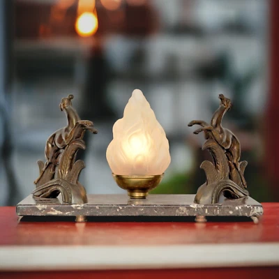 Art Deco Sculptures Lamp Table Lamp "Golden Deers" Stag 1930 Light - Image 1 of 4