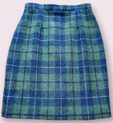 VINTAGE HARRIS TWEED WOOL SKIRT FOR BRITISH HOUSE SZ EU 40 US 12 M BLUE GREEN - Image 1 of 4