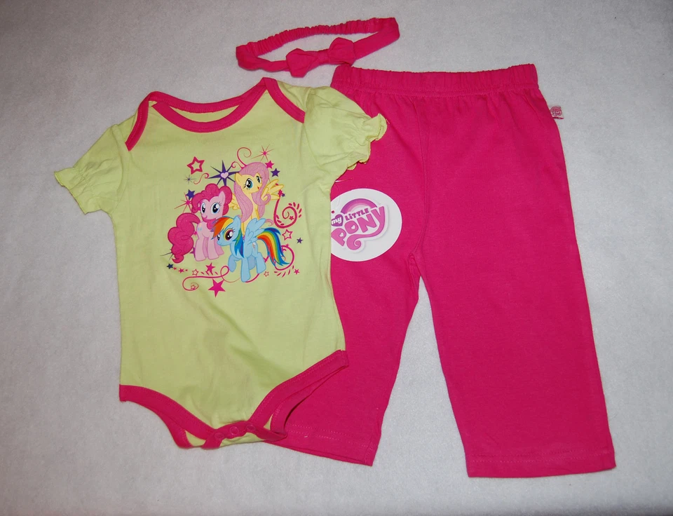 Toddler Girls 3 Piece Outfit BODYSUIT Pants HEADBAND 3-6 Mo My Little Pony PINK - Image 1 of 1