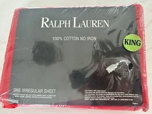 Vtg Ralph Lauren Irregular KING Flat Sheet Cotton Red NEW - Picture 1 of 4