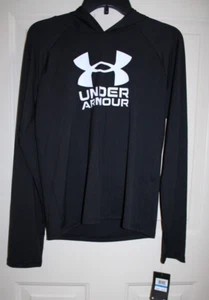 NWT Under Armour Swim Big Logo Boy's XL Hooded Black L/S Top Shirt - Picture 1 of 3