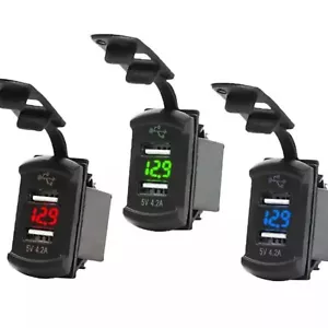2PCS USB Rocker Switch Charger Voltmeter LED Dual Charger Ports Boat Car Truck - Picture 1 of 17