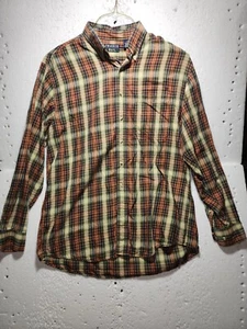 VTG Trader Bay Shirt Mens Large Yellow Brown Plaid Casual Long Sleeve Buttons - Picture 1 of 16