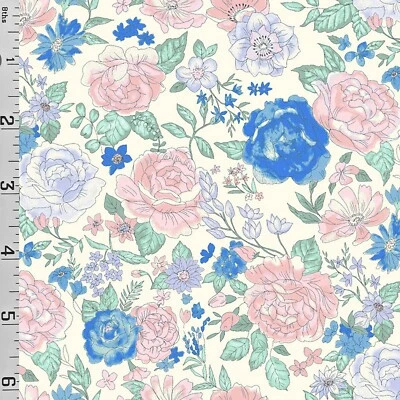 Tela Cosmo Flor Jardín Algodón Césped Importación Japón Crema Azul Rosa Foto 1 de 2