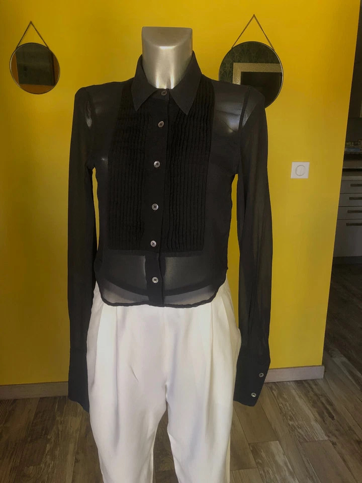 luxueuse chemise soie noire transparente ANN DEMEULEMEESTER taille 38 - Photo 1/4