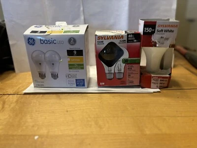 Two Ge Bulbs, Led 3 Sylvania Bulbs  2 40w Clear 1 Opale 150w￼ - Image 1 of 4