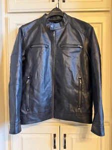 Men's Faux Leather BLACK RIVET Biker Jacket Fully Lined, Warm, Heavy Size Medium - Picture 1 of 17