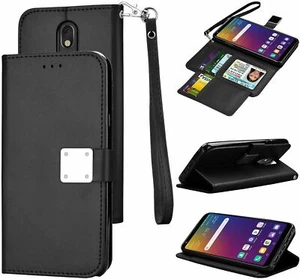 LG Stylo Stylus 4 Plus Hybrid Leather Double Flap Wallet Case Credit Card Stand  - Picture 1 of 12