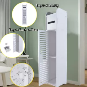 Toilet Paper Roll Holder White PVC Free Standing Bathroom Storage Cabinet Shelf - Picture 1 of 11