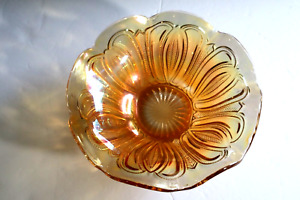 Vintage Floral Pinched Wavy Edges Orange Amber Carnival Glass Serving Bowl