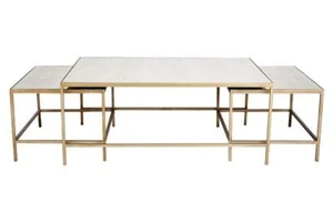 3 Piece Nested Cocktail Coffee Table and Side Table Set GOLD Frame Glass Top - Picture 1 of 1