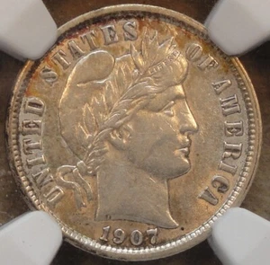 1907 Barber Dime 10c NGC Certified AU55 - Picture 1 of 4