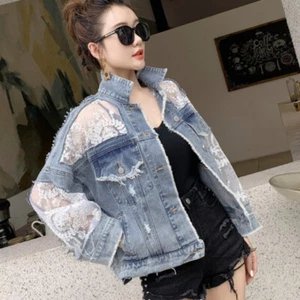 Lady Floral Lace Denim Jacket Coat Embroidery Loose Ripped Tops Outerwear Summer - Picture 1 of 12