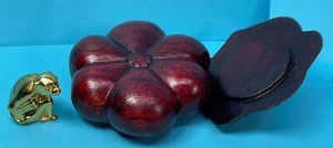 Hand Carved Rosewood Trinket Box in shape of small Pumpkin w/Gold Risis IN1026JD - Picture 1 of 7