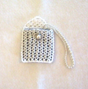 Crochet White with Gray Lining Rosary Jewelry Pouch - Picture 1 of 4