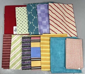 Lot of 12 Fat Quarters Quilt Fabric Cotton Stripes Solids Checks Dots - Picture 1 of 5