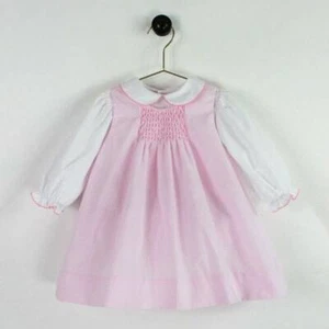 Petit Ami Pink Check Smocked Insert Long Sleeve Dress Set  3 Months - Picture 1 of 1